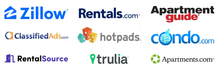 Logos of popular real estate websites and platforms.